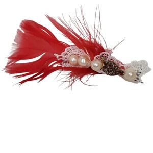 Red Feather Freshwater Pearl Lace Hair Clip